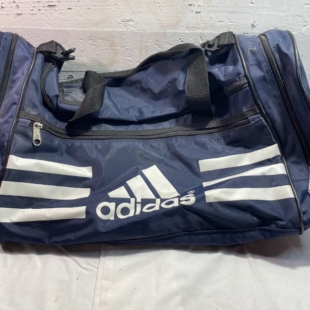 Vintage Navy Blue Adidas Duffel Bag Sport Bag 4 Pocket Shoulder Strap Large Bag